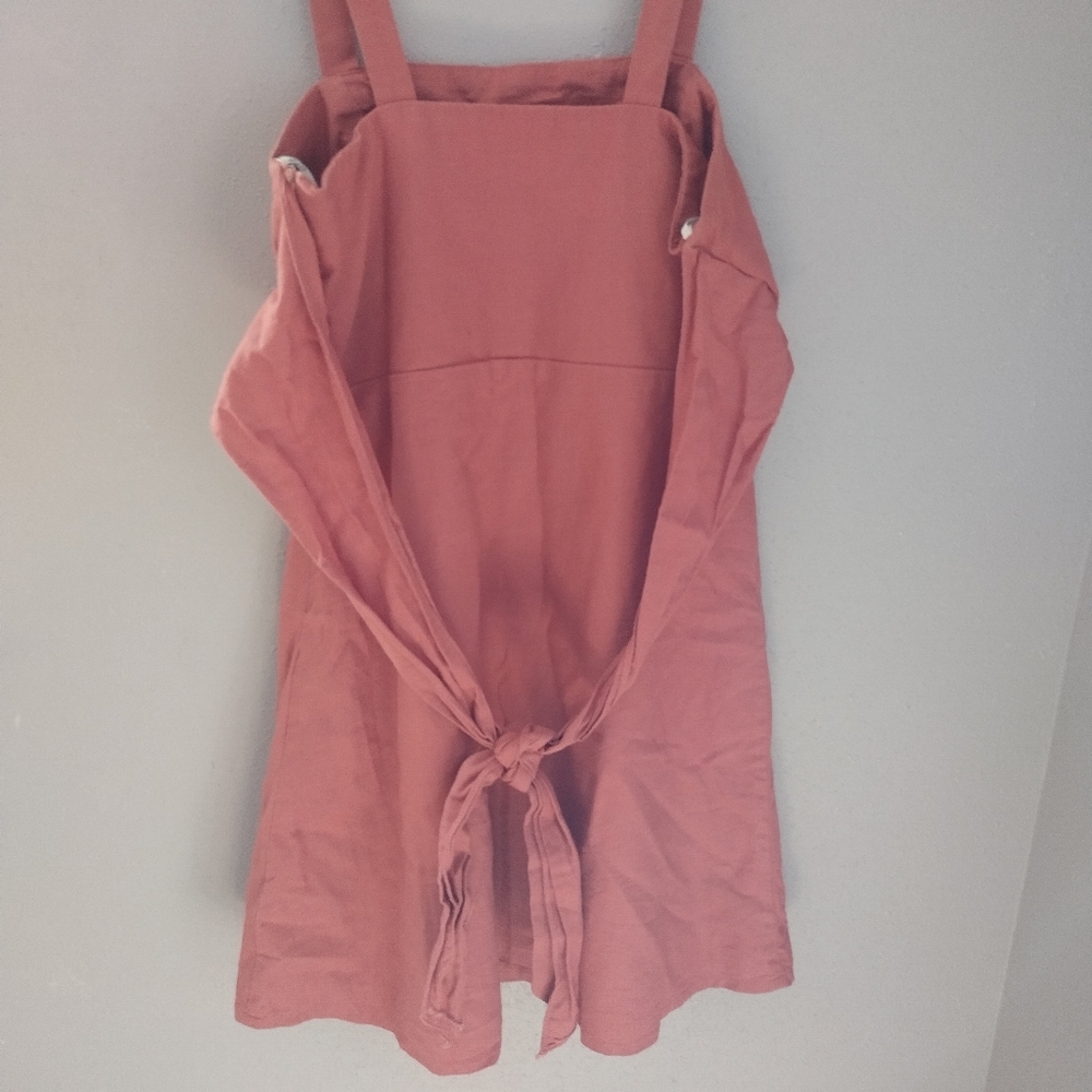 Lulus Linen Blend Terracotta Tie Back Side Button Mini Dress Size XS - Picture 3 of 12